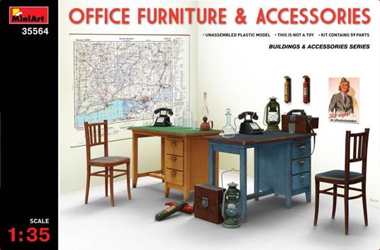 Office Forniture & Accessories Set Plastic Kit 1:35 Model MIN35564