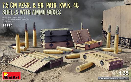 1/35 7.5 cm Pzgr. & Gr. Patr. Kw.K. 40 Shells with Ammo Boxes