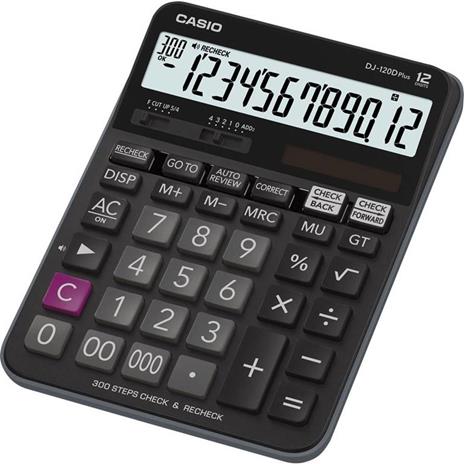 Calcolatrice da tavolo Casio DJ-120DPLUS Nero Display (cifre): 12 a energia solare, a batteria (L x A x P) 144 x 34.6 x