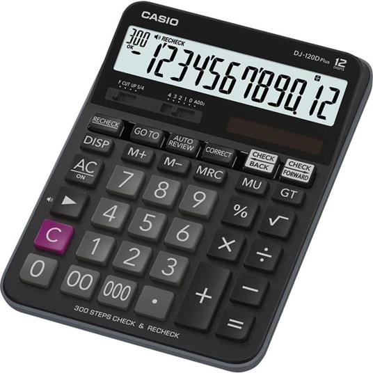 Calcolatrice da tavolo Casio DJ-120DPLUS Nero Display (cifre): 12 a energia solare, a batteria (L x A x P) 144 x 34.6 x