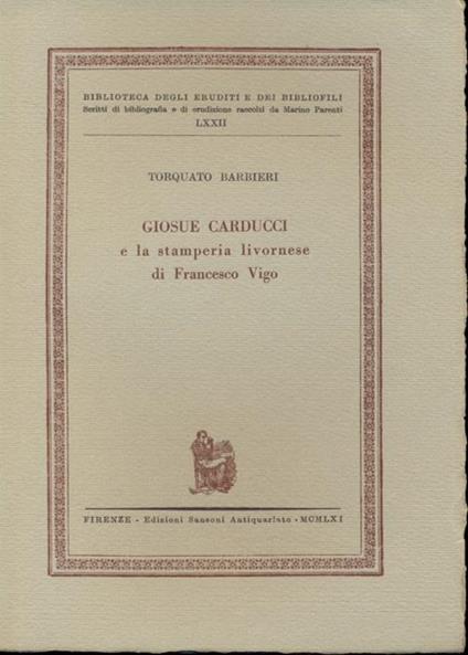 Giosué e la stamperia livornesedi Francesco Vigo - Torquato Barbieri - copertina
