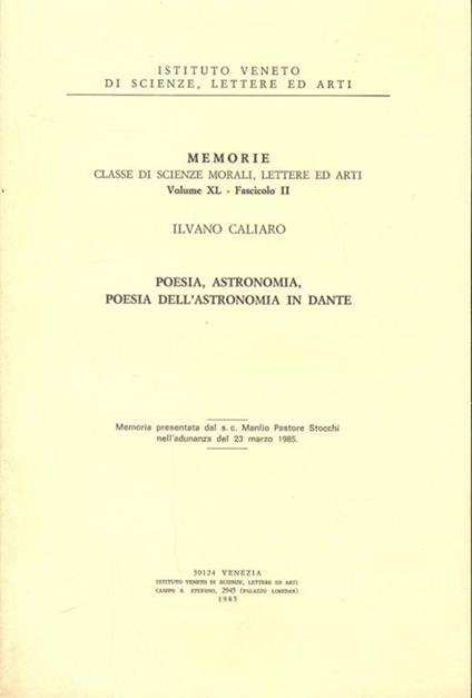 Poesia, astronomia, poesia dell'astronomia in Dante - Ilvano Caliaro - copertina