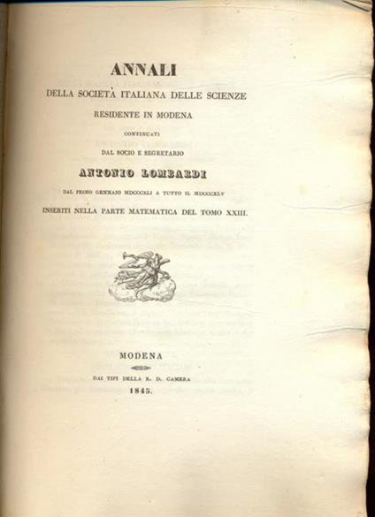 Annali della società italiana delle scienze residente in Modena - Antonio Lombardi - copertina