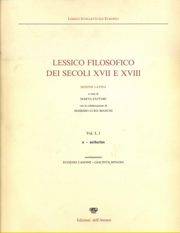 Lessico filosofico dei secoli XVII e XVIII. Sezione latina