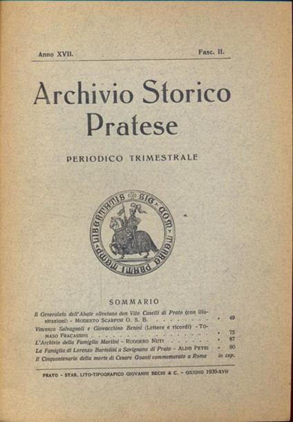 Archivio storico pratese fasc. II - copertina