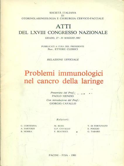 Problemi immunologici nel cancro della laringe - Ettore Clerici - copertina