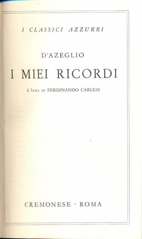 I miei ricordi - Massimo D'Azeglio - copertina