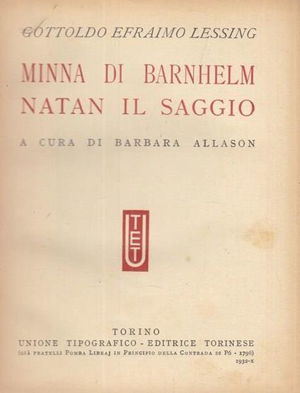 Minna di Barnhelm, Natan il saggio - copertina
