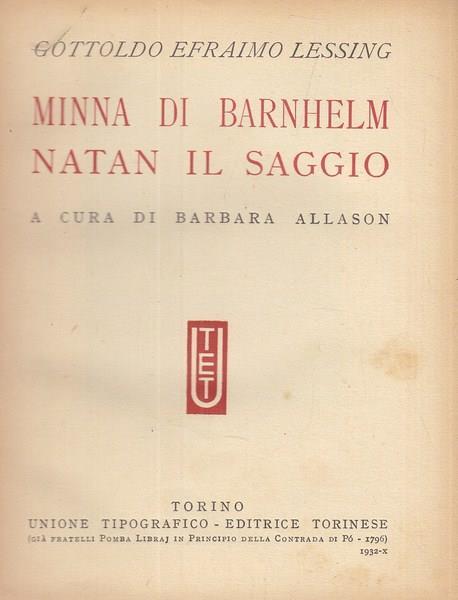 Minna di Barnhelm, Natan il saggio - copertina