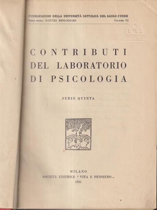 Contributi del laboratorio di psicologia - copertina