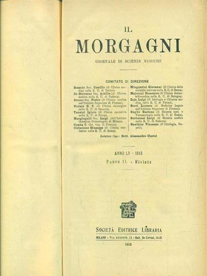 Il Morgagni. Anno LV. 1913. Parte II. Riviste - copertina