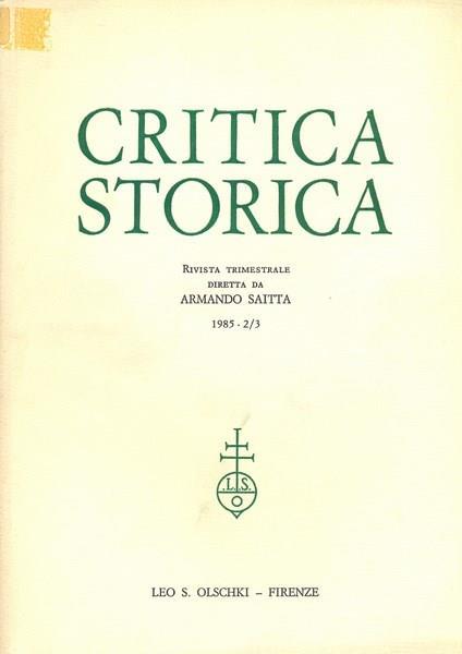 Critica storica n. 2-3 /1985 - copertina