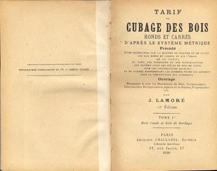 Tarif du cubage des bois. In lingua francese - copertina