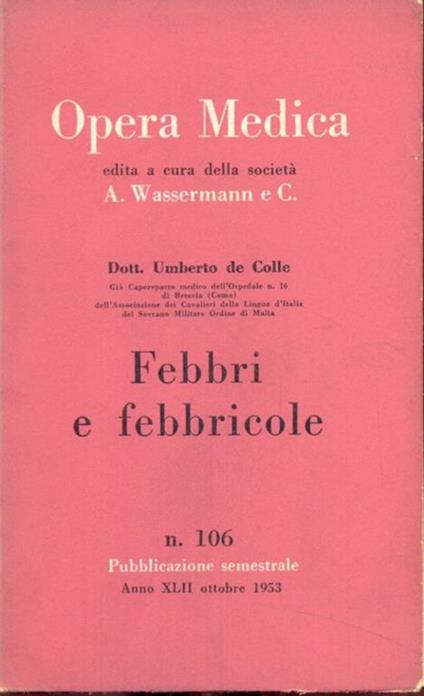 Febbri e febbricole - Umberto De Colle - copertina