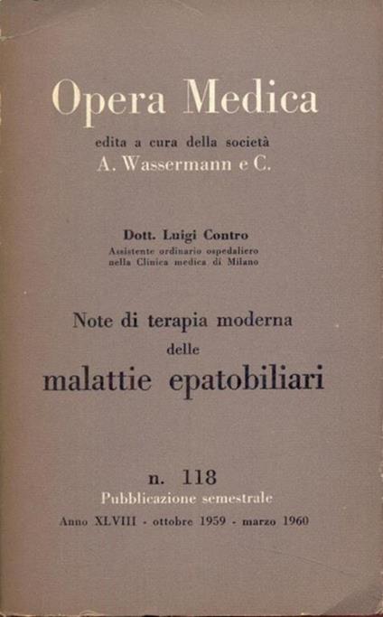 Note di terapia moderna delle malattie epatobiliari - Luigi Contro - copertina