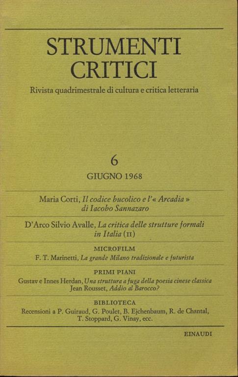 Strumenti critici n.6/giugno 1968 - copertina