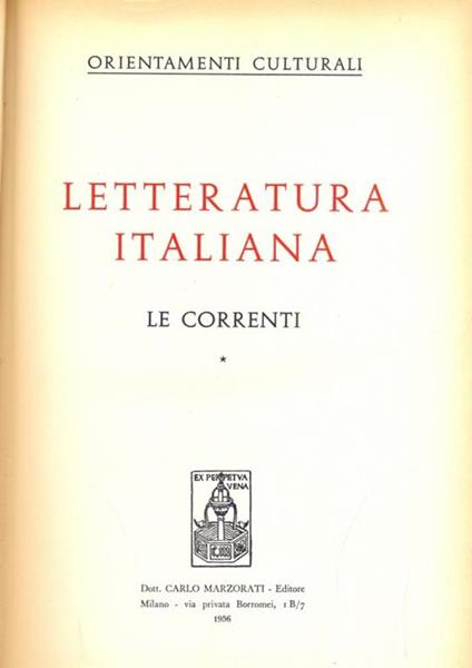 Letteratura italiana: Le correnti vol.1 - copertina