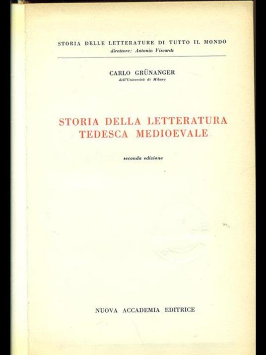 Storia della letteratura tedesca medioevale - Carlo Grunanger - copertina