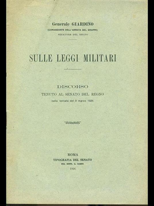 Sulle leggi militari - Generale Giardino - copertina