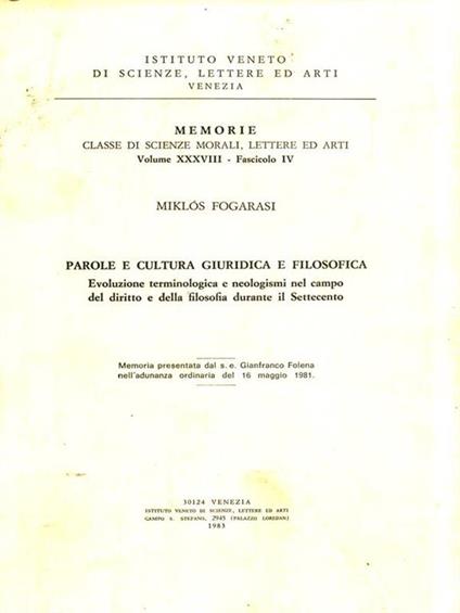 Parole e cultura giuridica e filosofica - copertina