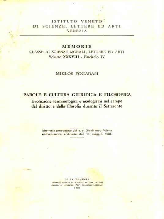 Parole e cultura giuridica e filosofica - copertina