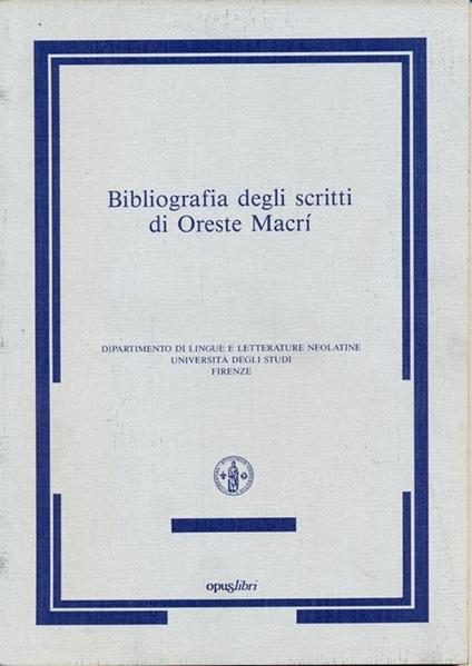 Bibliografia degli scritti di Oreste Macrì - copertina