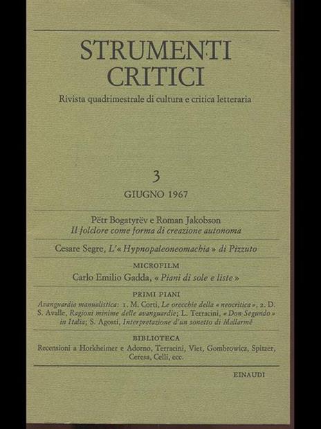 Strumenti Critici n 3 - copertina