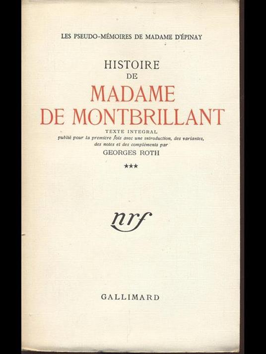 Histoire de Madame de Montbrillant - copertina