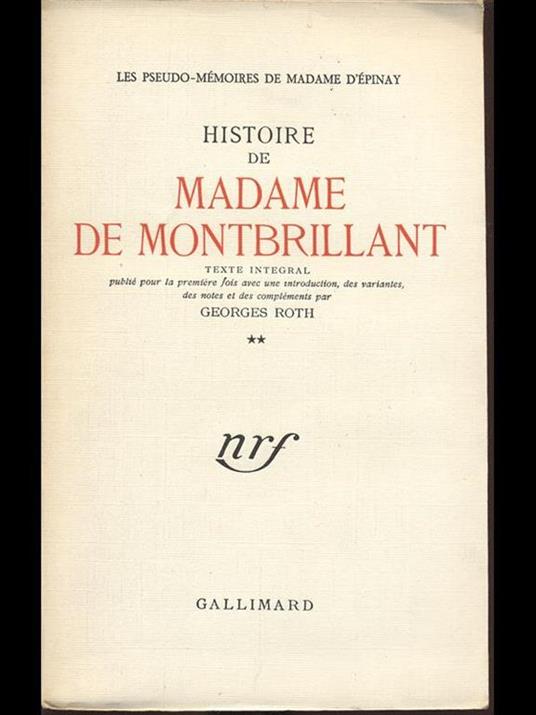 Histoire de Madame de Montbrillant II - copertina