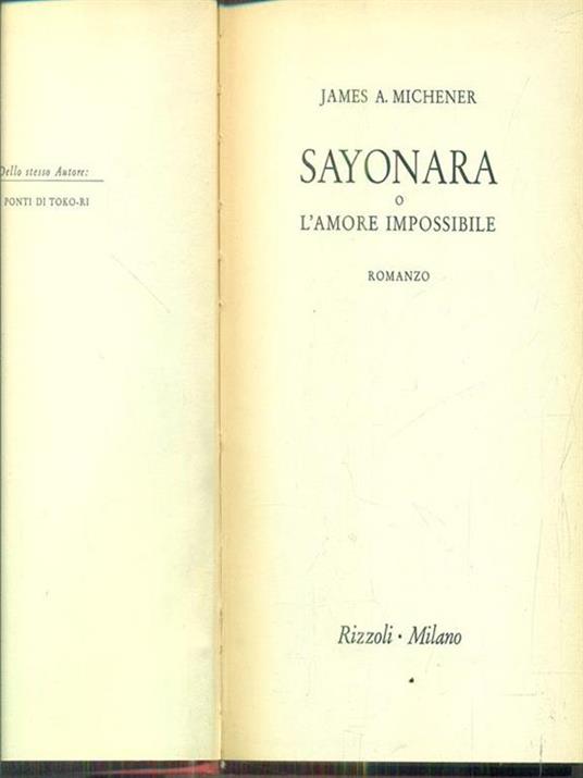 Sayonara o l'amore impossibile - James A. Michener - copertina