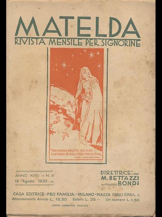Matelda. anno XXIII N 8 - copertina