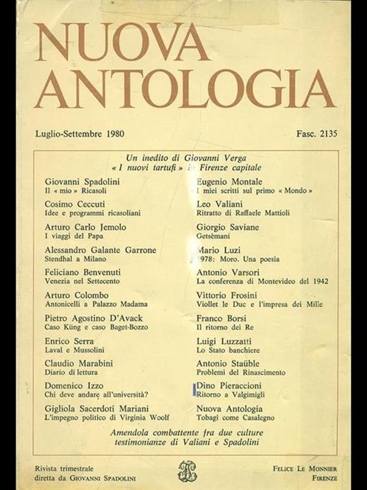 Nuova Antologia luglio settembre 1980 - copertina