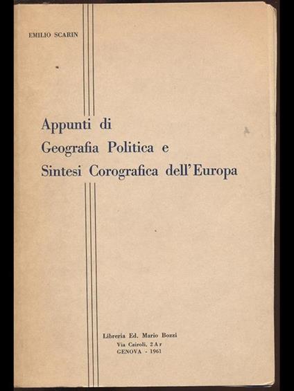 Appunti di Geografia Politica e Sintesi Corografica dell'Europa - copertina