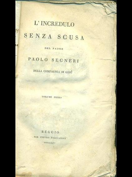 L' incredu7lo senza scusa - Paolo Segneri - copertina