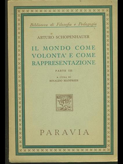 Il mondo come volontà e come rappresentazione parte III - Arthur Schopenhauer - copertina