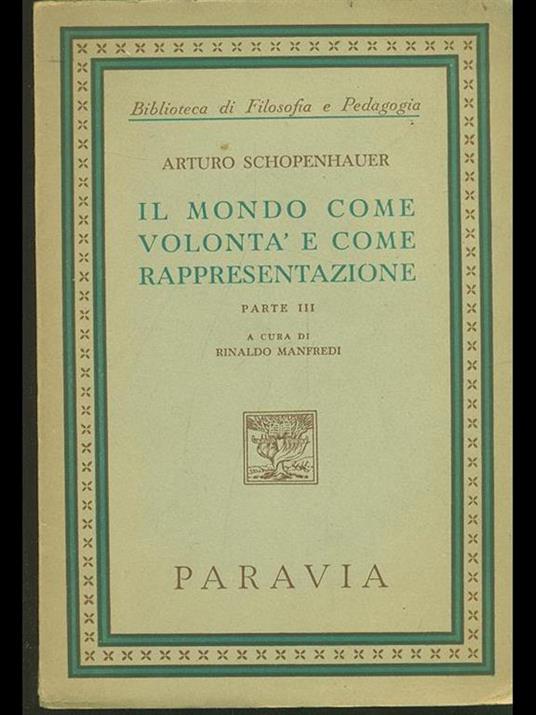 Il mondo come volontà e come rappresentazione parte III - Arthur Schopenhauer - copertina