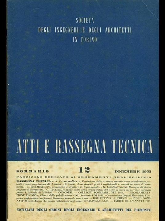 Atti e rassegna tecnica n. 12/dicembre 1953 - copertina
