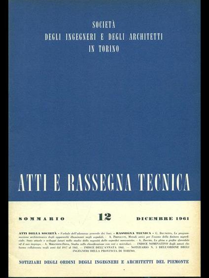 Atti e rassegna tecnica n. 12/dicembre 1961 - copertina