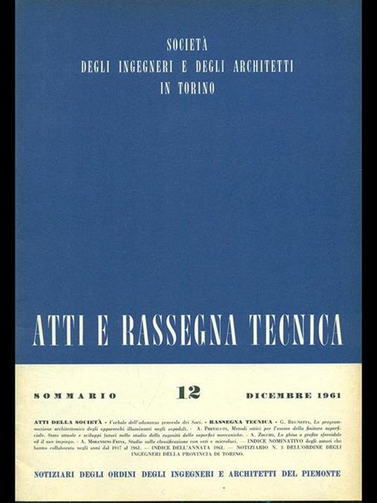 Atti e rassegna tecnica n. 12/dicembre 1961 - copertina