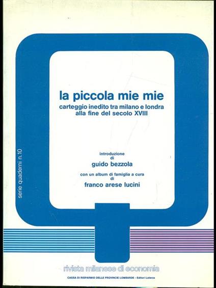 La piccola Mie Mie. Carteggio inedito tra Milano e Londra alla fine del secolo XVIII - copertina
