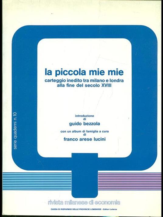 La piccola Mie Mie. Carteggio inedito tra Milano e Londra alla fine del secolo XVIII - copertina