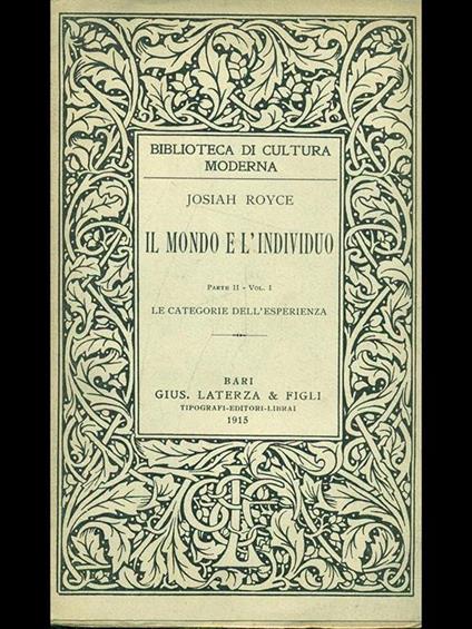 Il mondo e l'individuo parte II, Vol. I - copertina