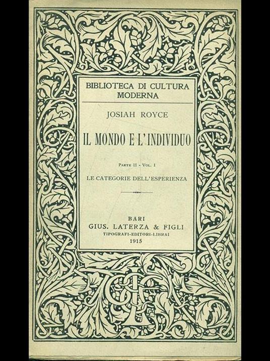 Il mondo e l'individuo parte II, Vol. I - copertina