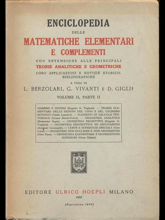 Enciclopedia delle matematiche elementari e complementari. Vol. 2 parte 2 - copertina