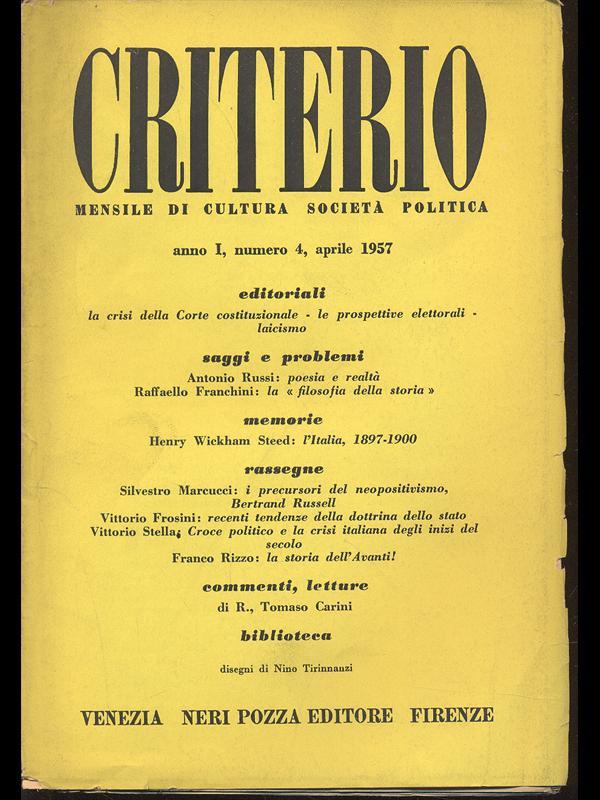 Criterio anno I n. 4 / aprile 1957