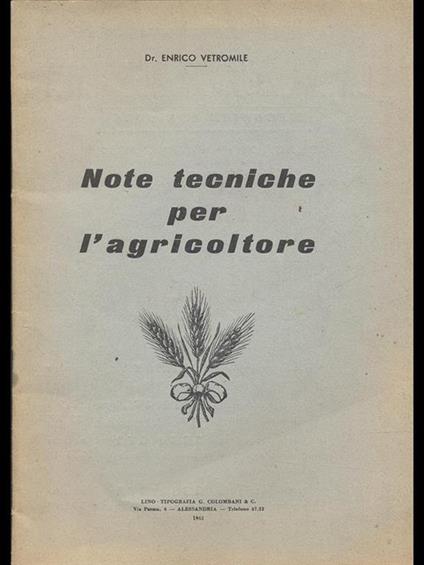 Note tecniche per l'agricoltore 1961 - copertina