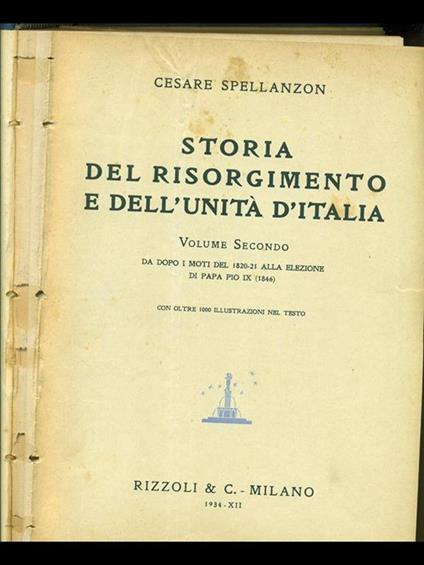 Storia del Risorgimento e dell'Unità d'Italia. Vol. 2 - Cesare Spellanzon - copertina