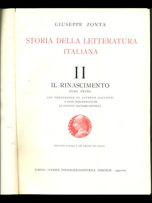 Storia della letteratura Italiana II Il Rinascimento tomo primo