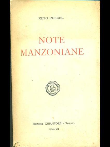 Note manzoniane - Reto Roedel - copertina