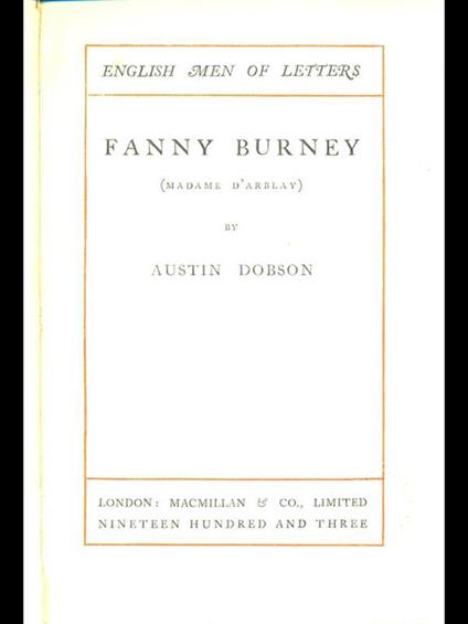Fanny Burney - Austin Dobson - copertina